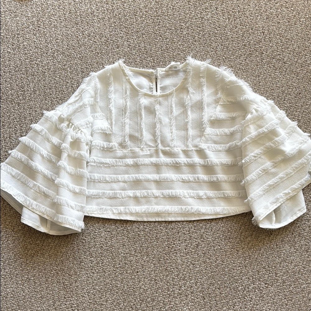 White Flutter Sleeve Ruffled Crop Blouse in size M , fits best size US 4-6